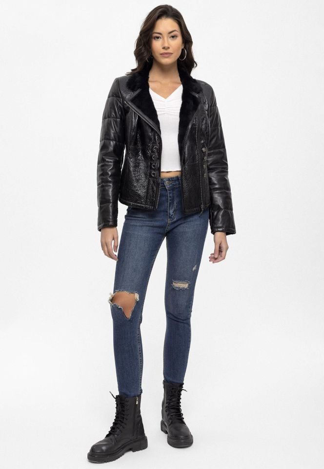Black Skylar  Woman Genuine Shearling Coat