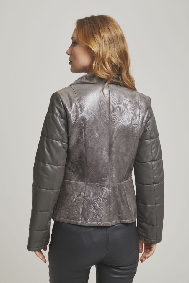 Grey Skylar  Woman Genuine Shearling Coat