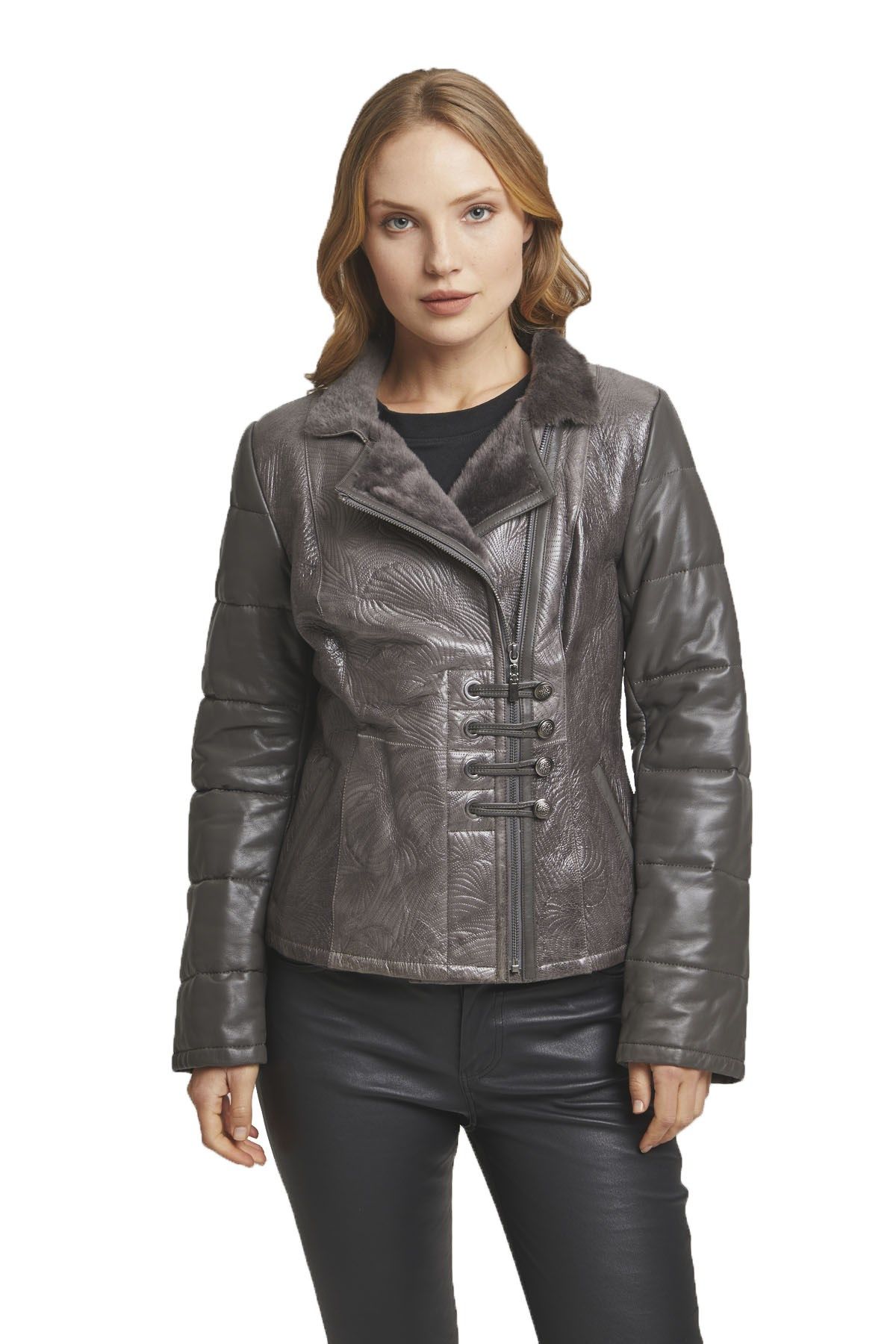 Grey Skylar  Woman Genuine Shearling Coat