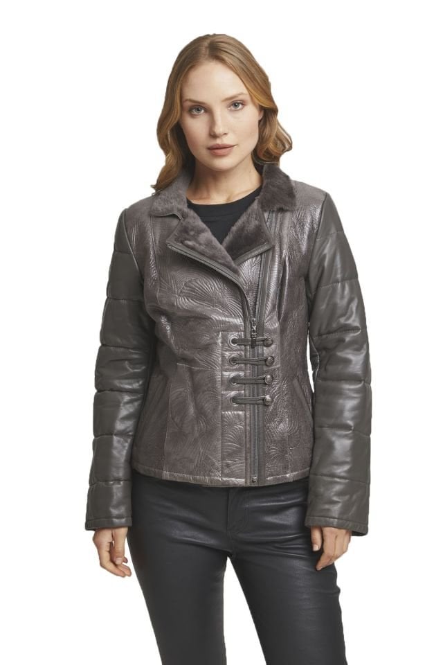 Grey Skylar  Woman Genuine Shearling Coat