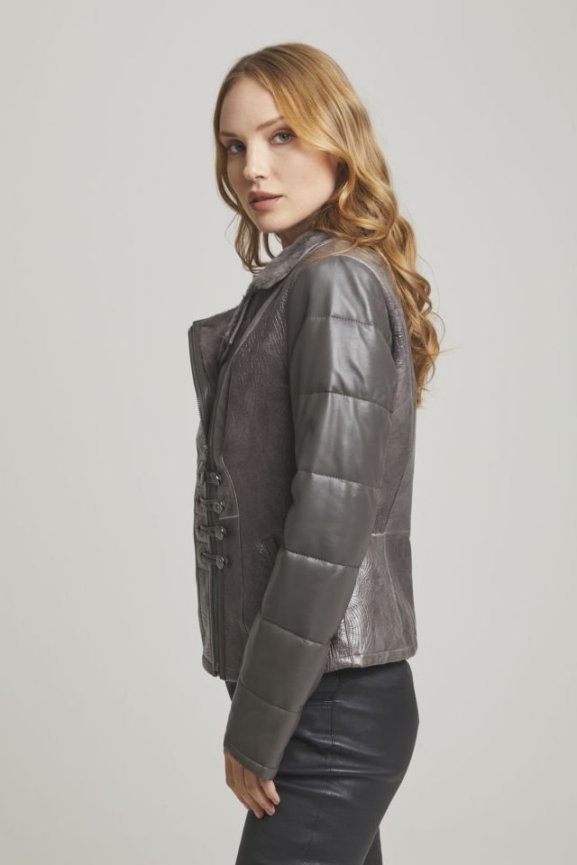 Grey Skylar  Woman Genuine Shearling Coat