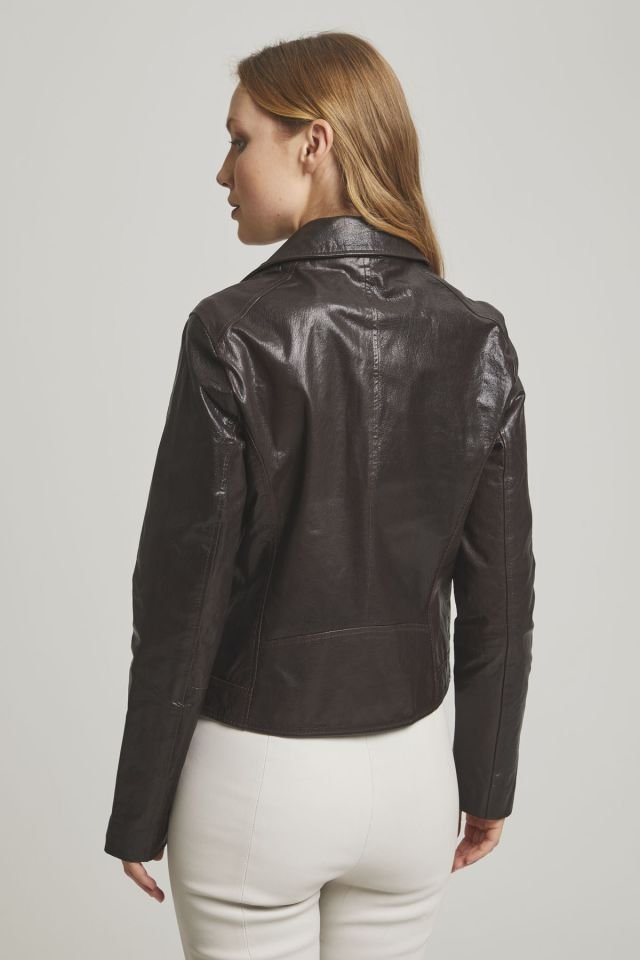 Brown Melody Woman Genuine Leather Biker Jacket