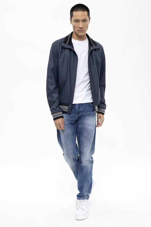 Blue Carmelo Man Reversible Genuine Leather Jacket