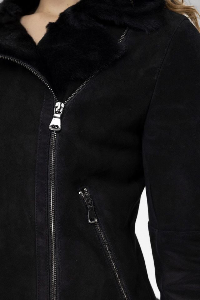 Violet Black  Woman Genuine Seharling Biker Jacket