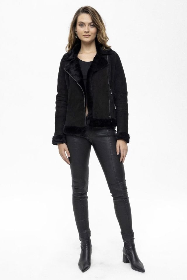Violet Black  Woman Genuine Seharling Biker Jacket