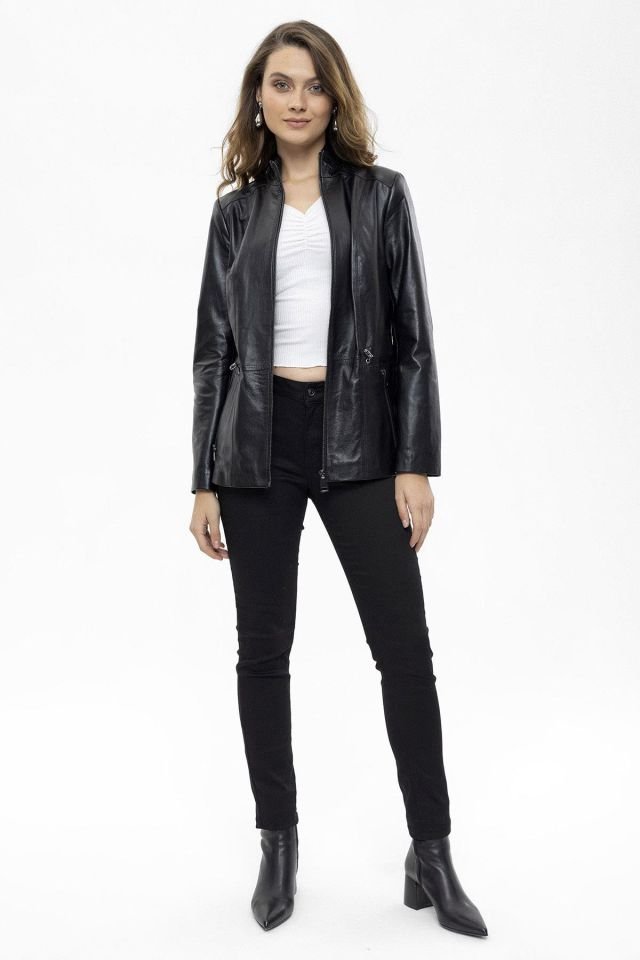 Black Aden Woman Genuine Leather Jacket