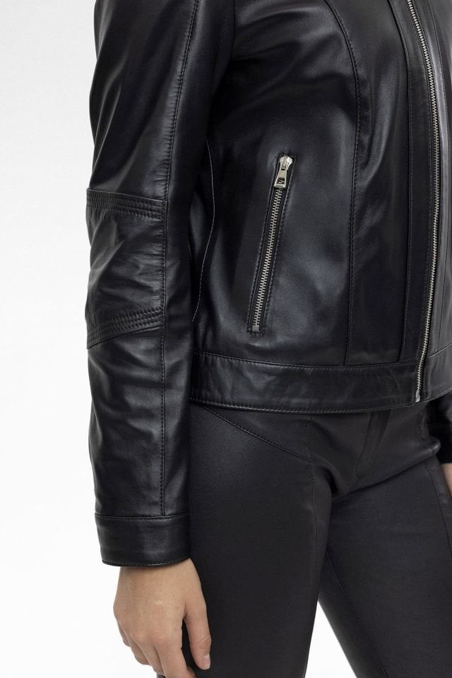 Carmella Black Short Woman Genuine Leather Jacket