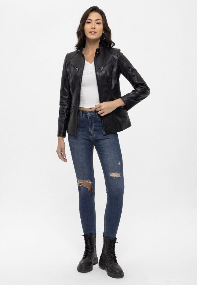 Black Maeve Woman Genuine Leather Jacket