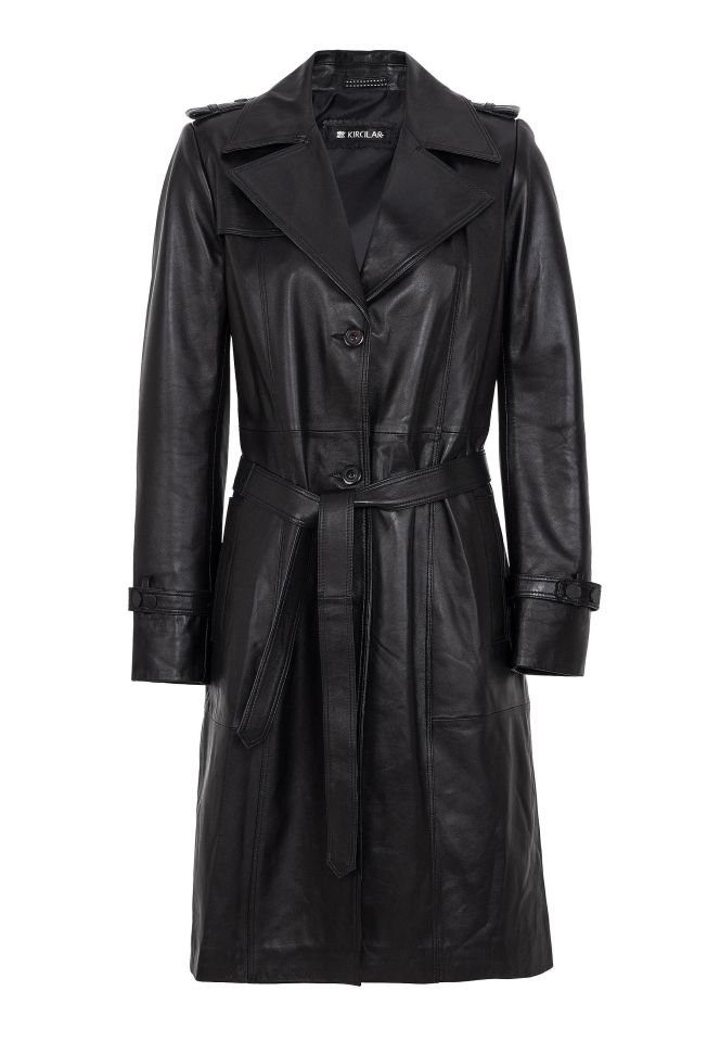 Black Cassie Trench Coat Woman Genuine Leather Coat