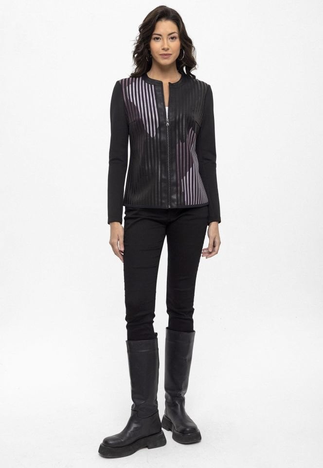 White Purple Black Lona Leather Printed Woman Genuine Leather Jacket