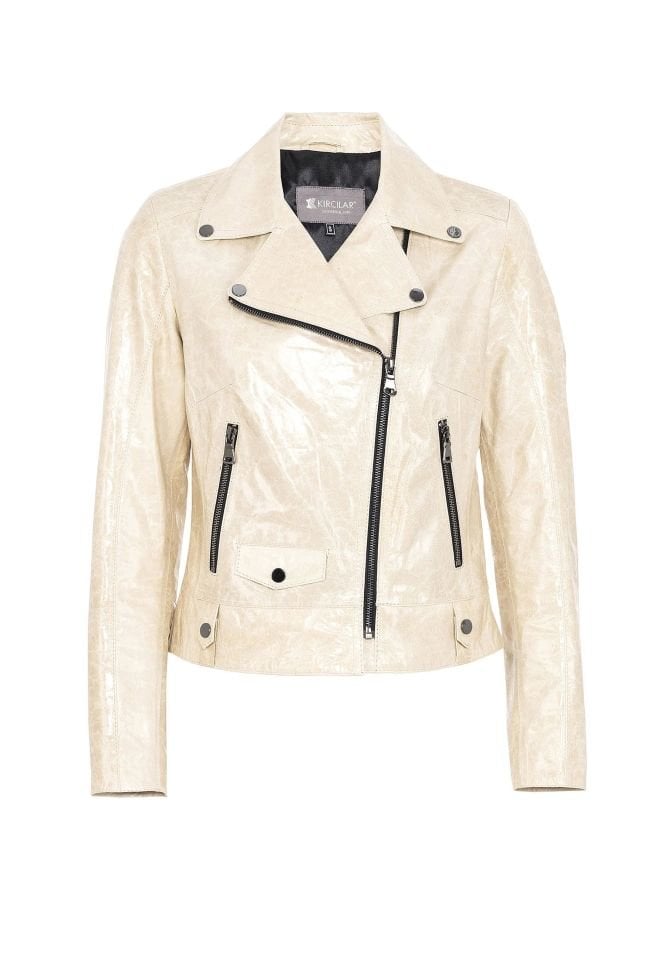 Beige Merlot Genuine Leather Woman Biker Jacket