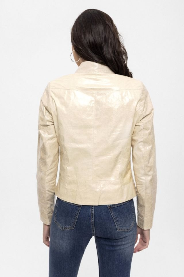 Beige Merlot Genuine Leather Woman Biker Jacket