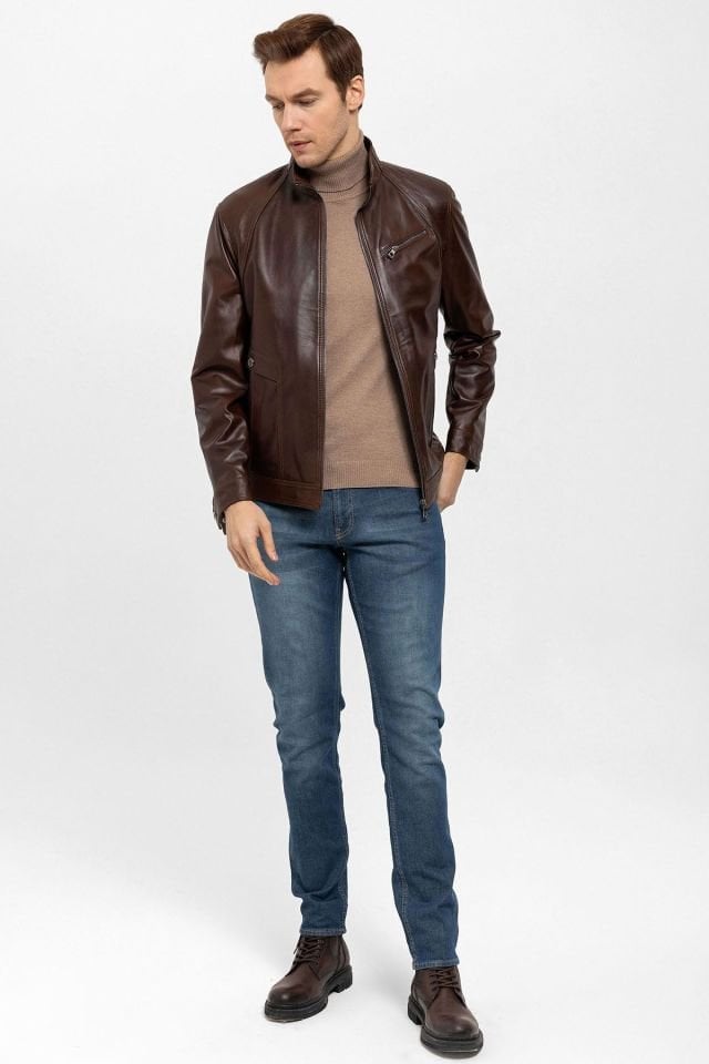 Cognac Calvy Genuine Leather Man Jacket