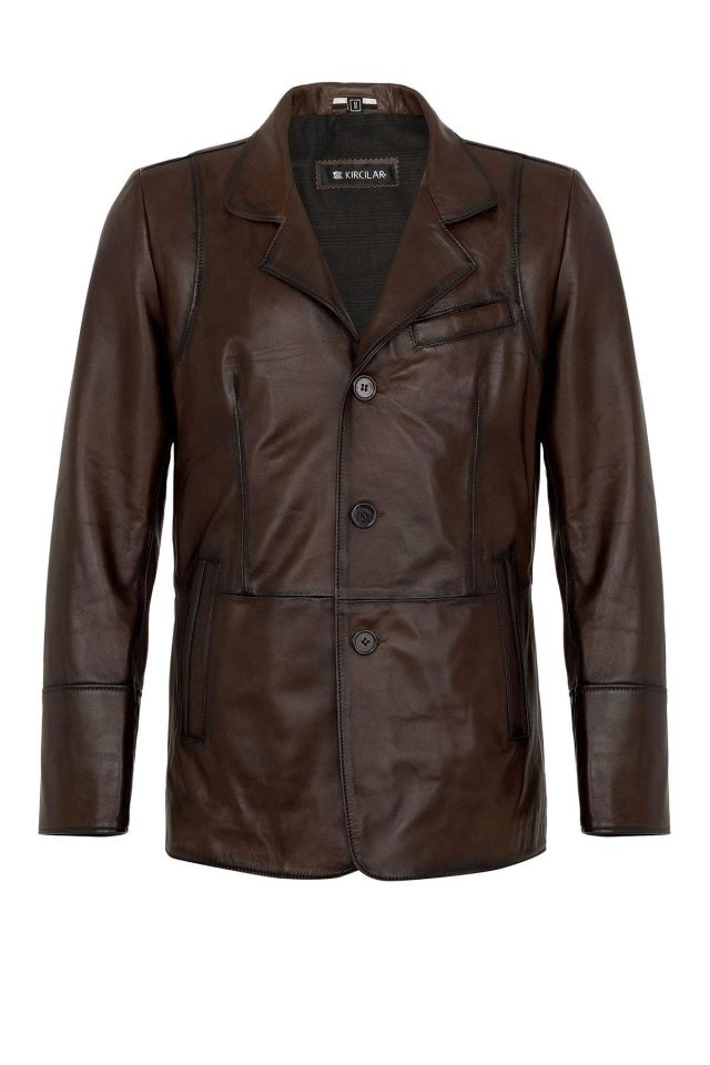 Brown Blazer Man Genuine Leather Jacket