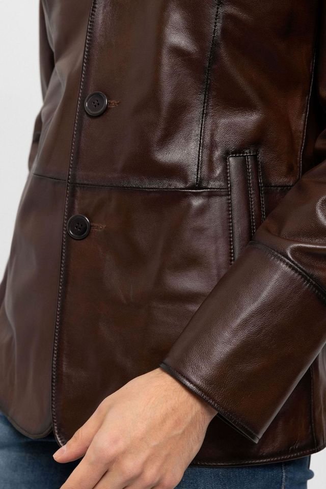 Brown Blazer Man Genuine Leather Jacket