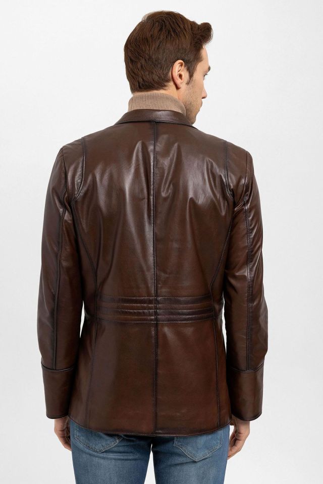 Brown Blazer Man Genuine Leather Jacket