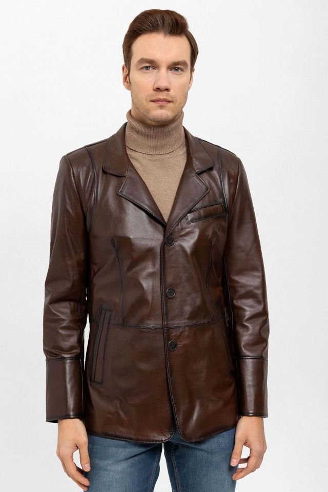 Brown Blazer Man Genuine Leather Jacket
