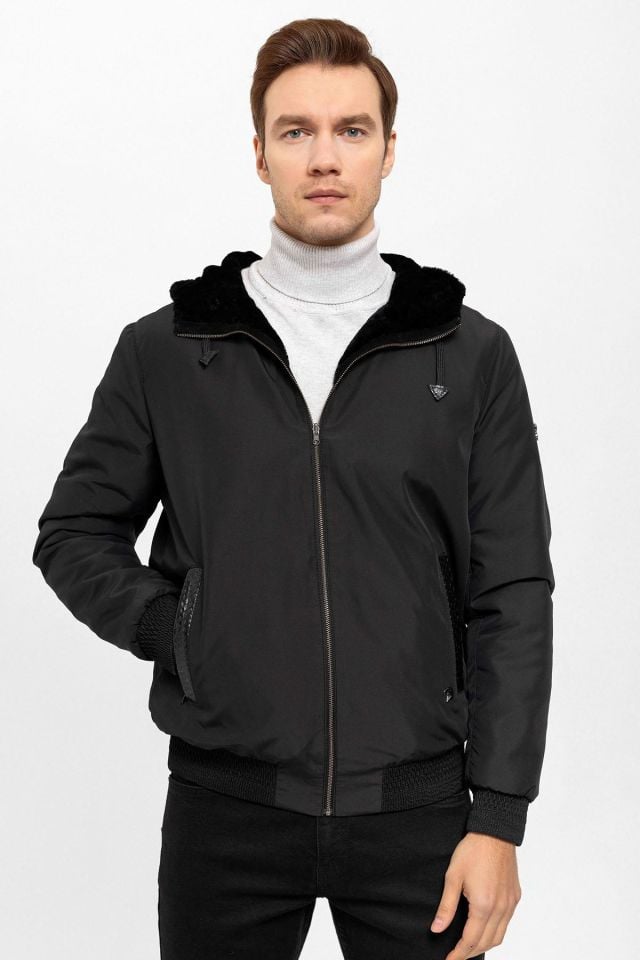 Black Chris Double Sided Hooded Fur Coat