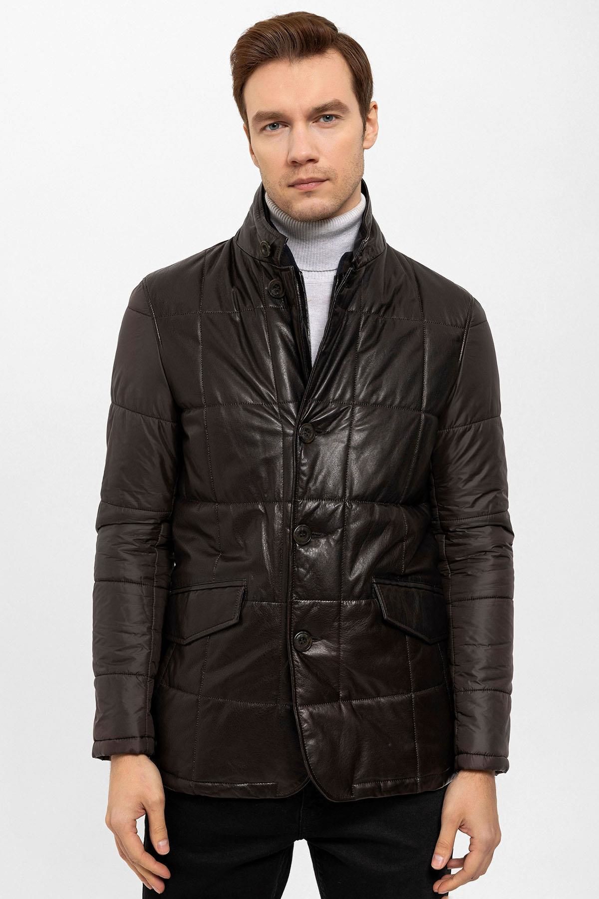 Brown Caldo Quilted Man Genuine Leather Jacket