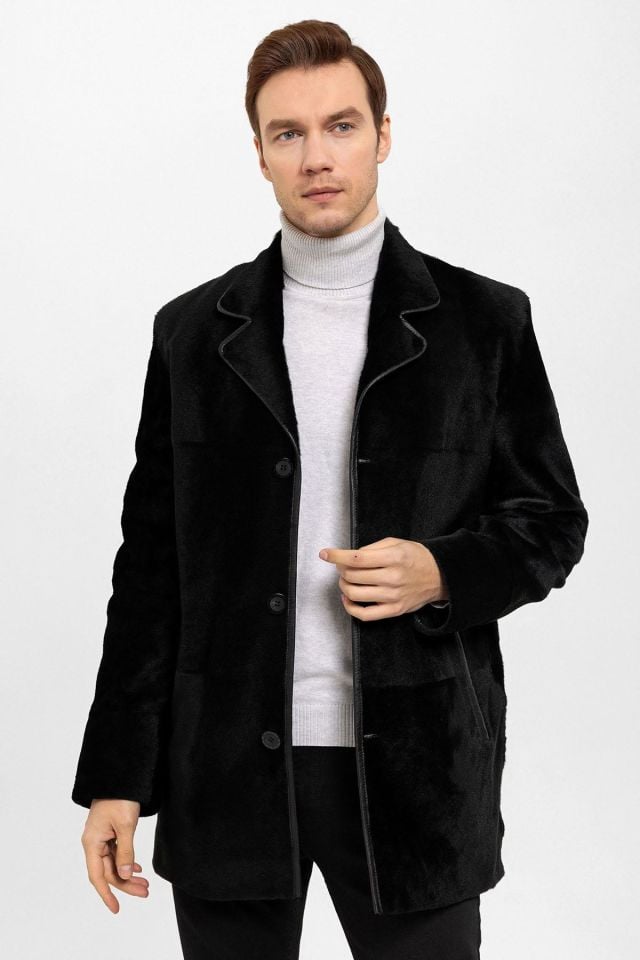 Black Richard Lined Man Genuine Shearling Coat