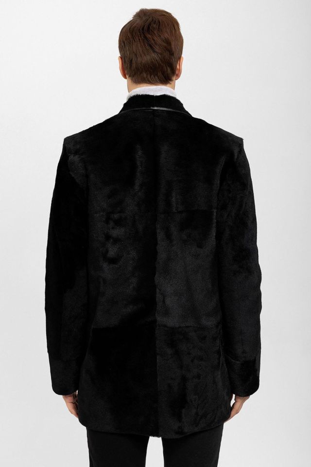 Black Richard Lined Man Genuine Shearling Coat