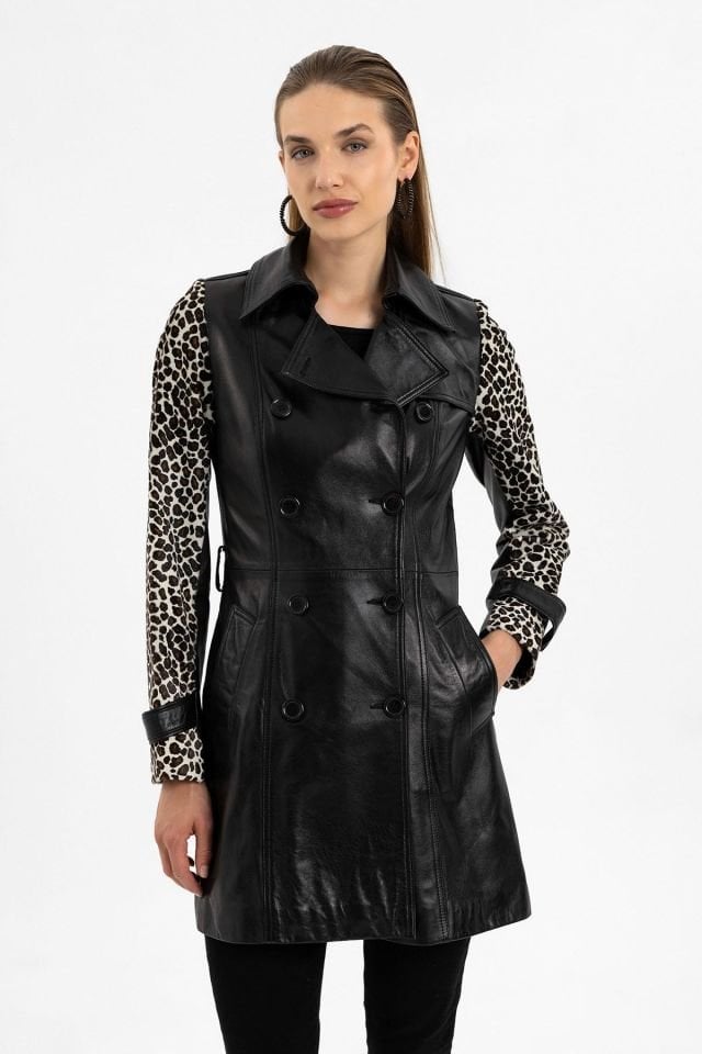 Kelia Black Woman Genuine Leather Coat