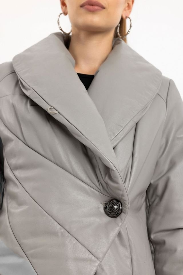 Vanesa Grey Stitched Woman Genuine Leather Coat