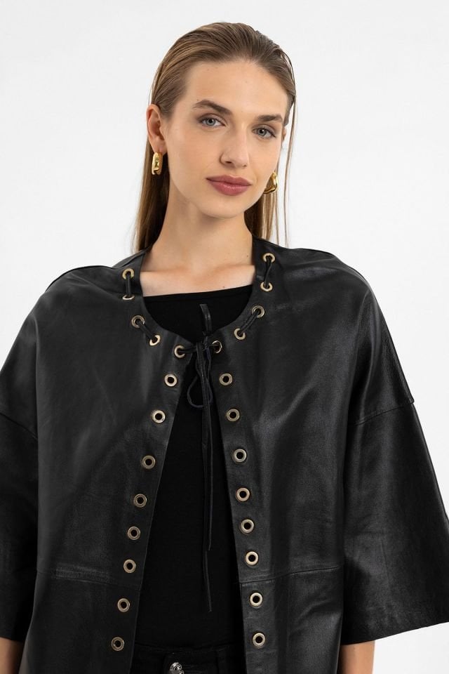 Camila Black Woman Genuine Leather Coat