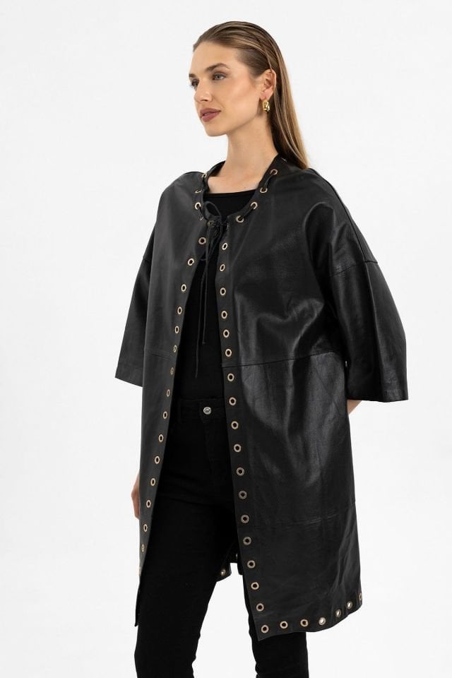 Camila Black Woman Genuine Leather Coat