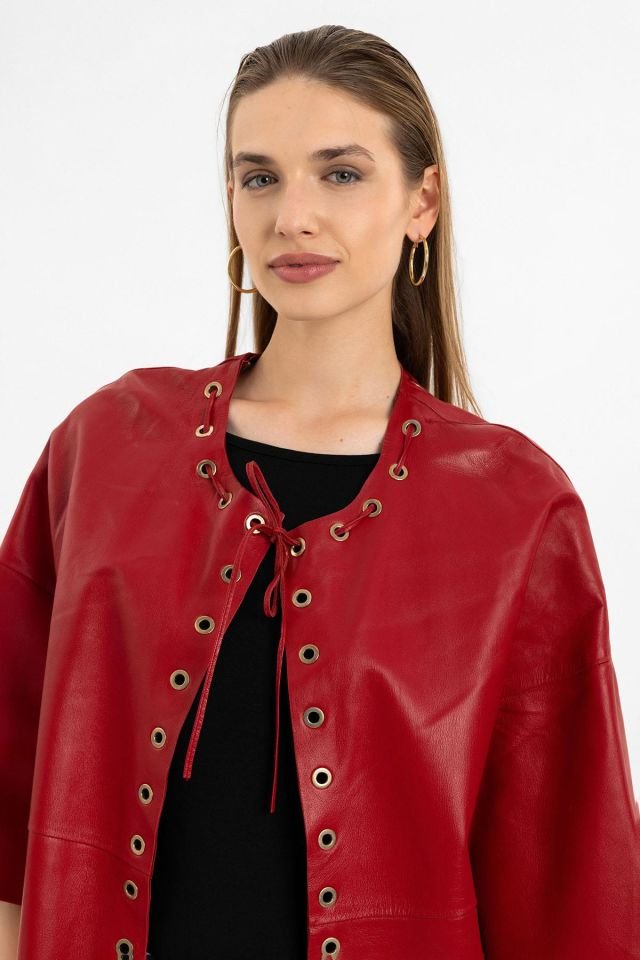 Camila Red Woman Genuine Leather Coat