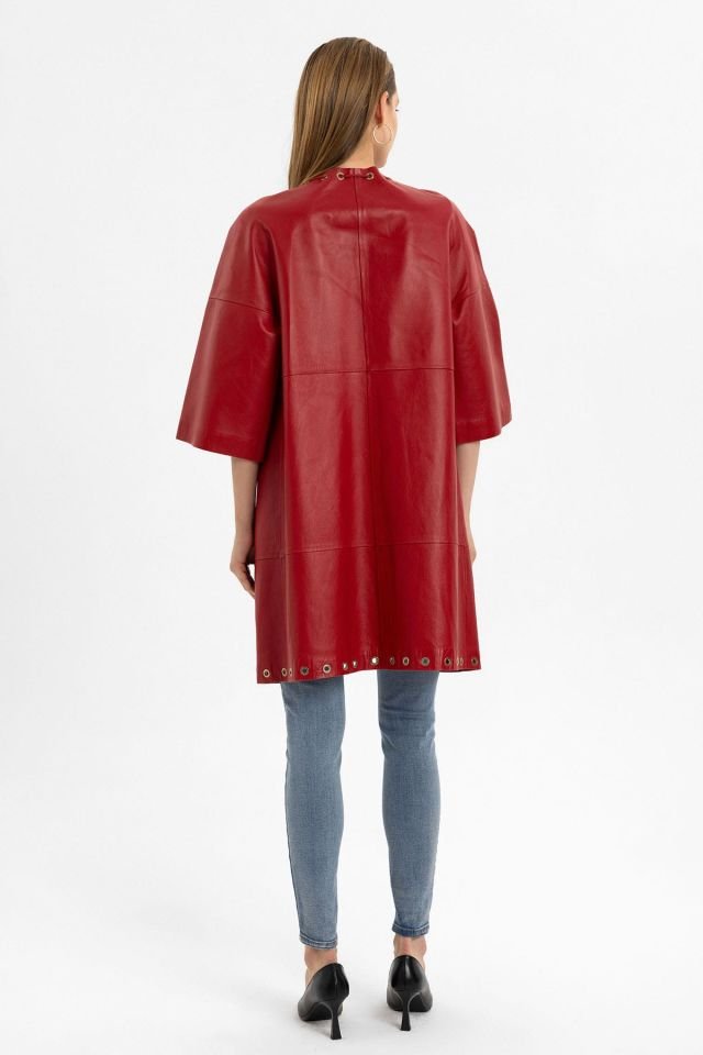 Camila Red Woman Genuine Leather Coat