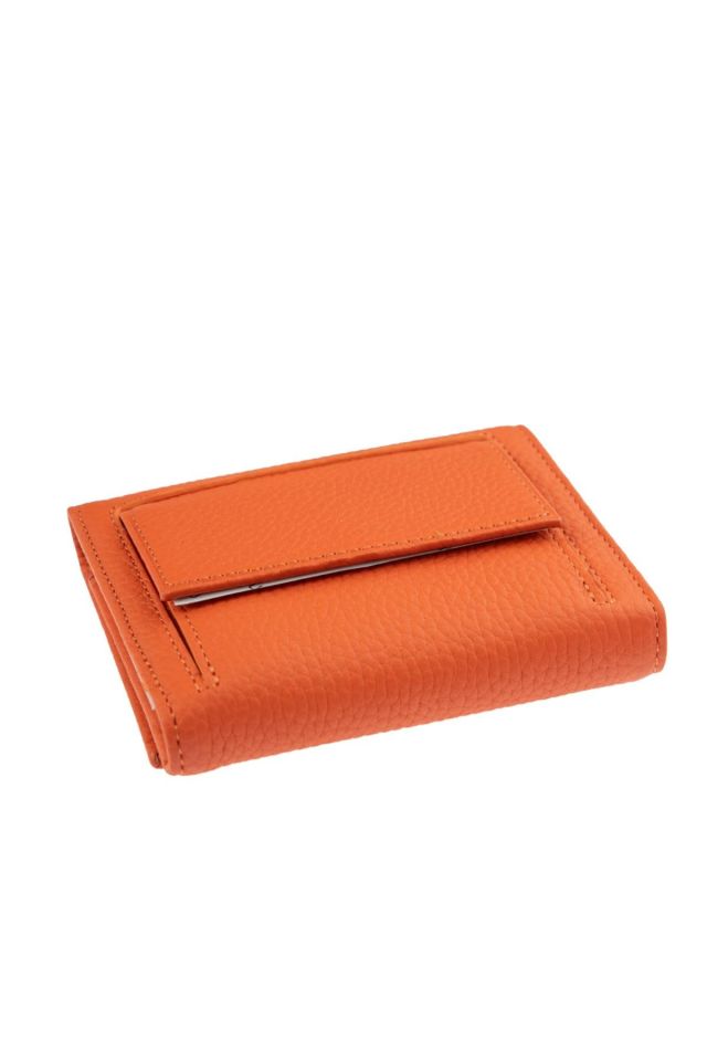 Orange Genuine Leather Card Holder and ID Section Small Wallet with Coin Pocket