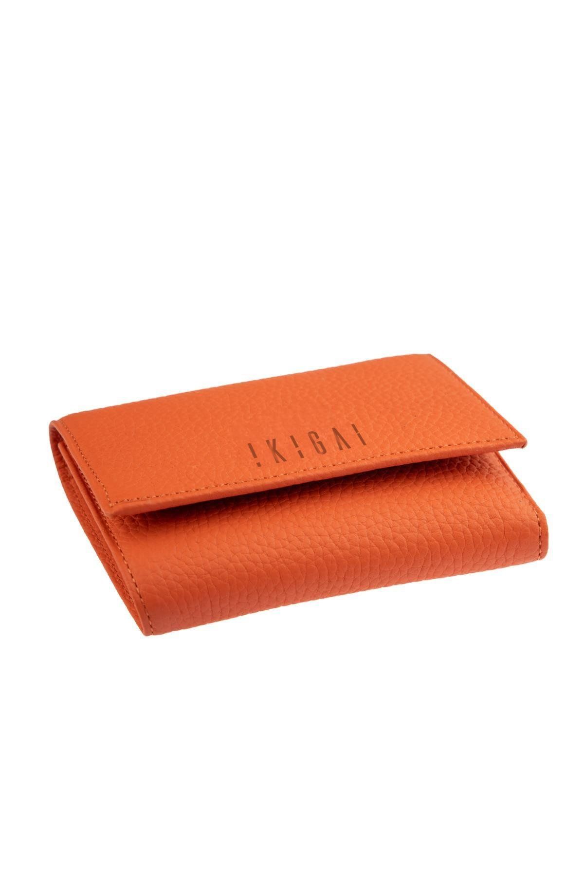 Orange Genuine Leather Card Holder and ID Section Small Wallet with Coin Pocket
