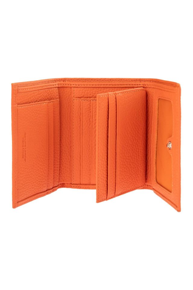 Orange Genuine Leather Card Holder and ID Section Small Wallet with Coin Pocket
