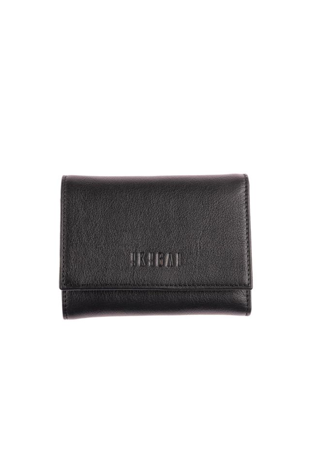 Black Genuine Leather Card Holder and ID Section Small Wallet with Coin Pocket
