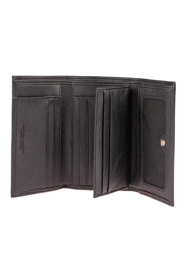 Black Genuine Leather Card Holder and ID Section Small Wallet with Coin Pocket