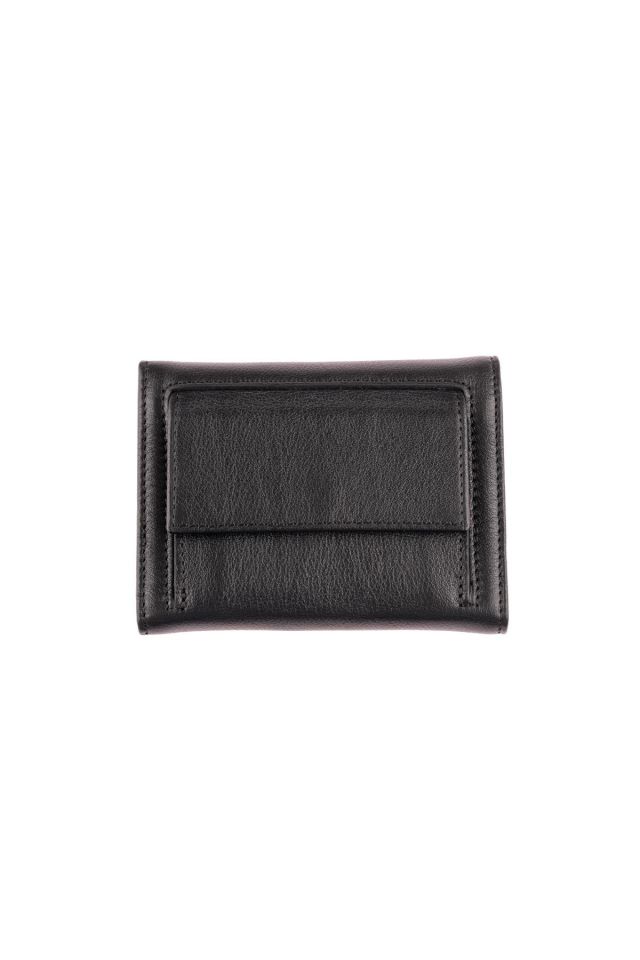 Black Genuine Leather Card Holder and ID Section Small Wallet with Coin Pocket