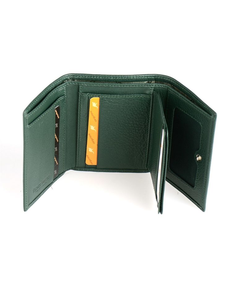 Green Genuine Leather Card Holder and ID Section Small Wallet with Coin Pocket
