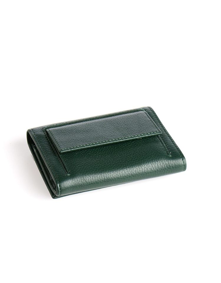 Green Genuine Leather Card Holder and ID Section Small Wallet with Coin Pocket