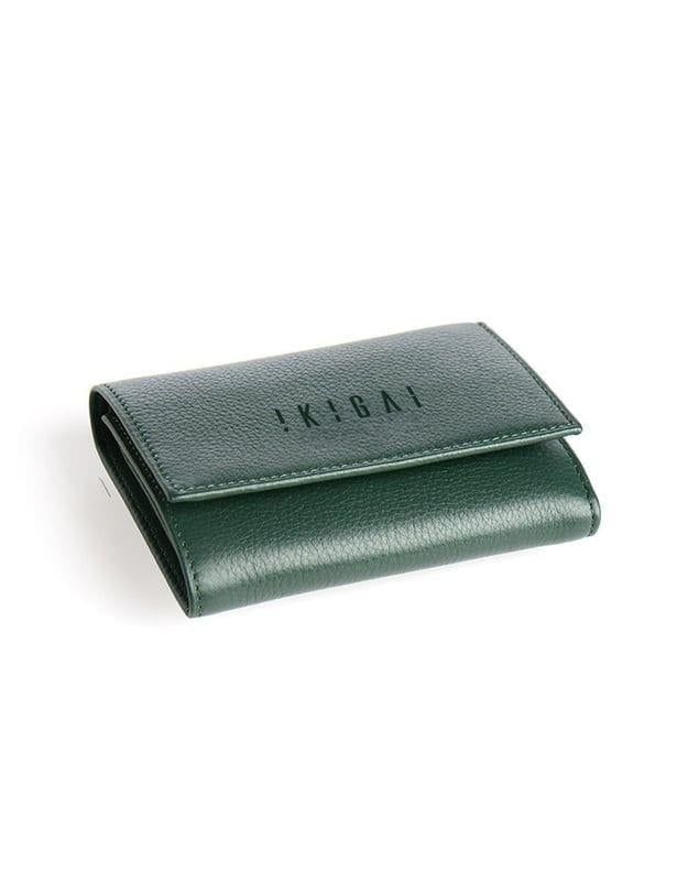 Green Genuine Leather Card Holder and ID Section Small Wallet with Coin Pocket