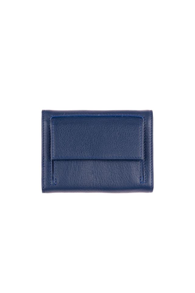 Blue Genuine Leather Card Holder and ID Section Small Wallet with Coin Pocket