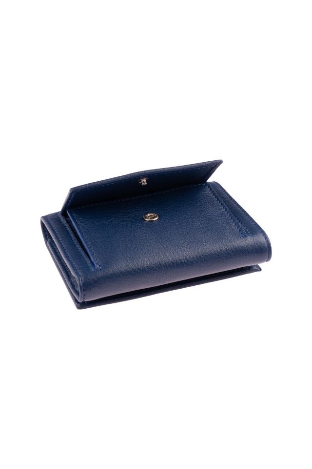 Blue Genuine Leather Card Holder and ID Section Small Wallet with Coin Pocket