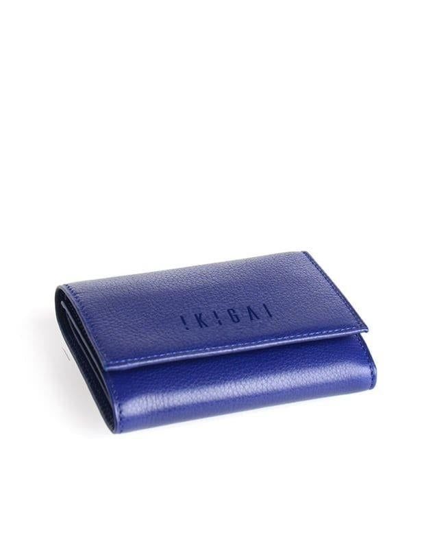 Blue Genuine Leather Card Holder and ID Section Small Wallet with Coin Pocket