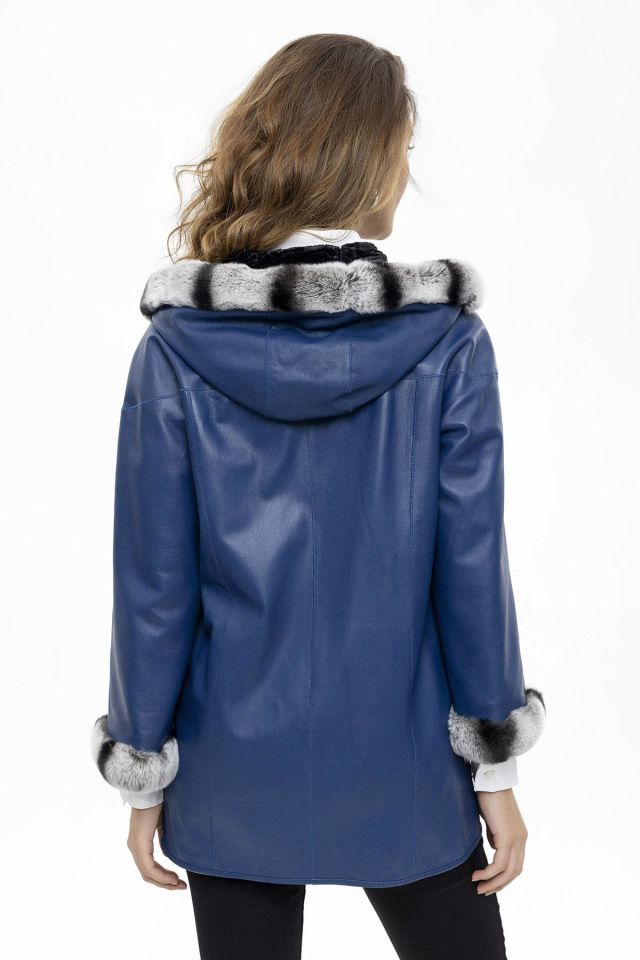 Blue Perla Reversible Woman  Genuine Leather Medium Length Coat