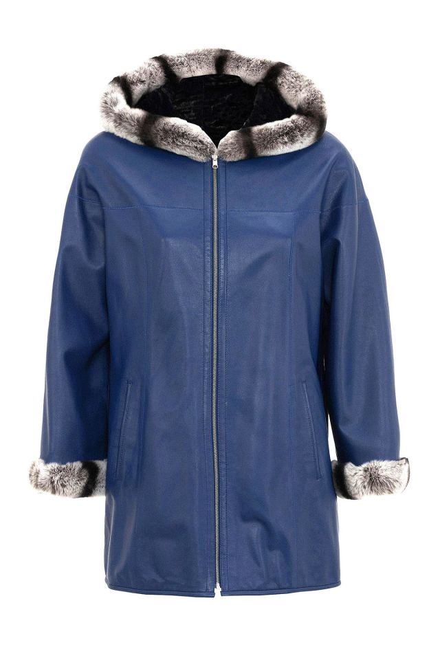 Blue Perla Reversible Woman  Genuine Leather Medium Length Coat