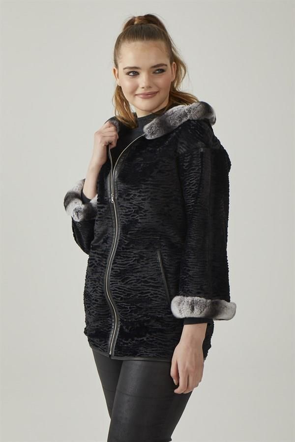 Black Perla Reversible Woman  Genuine Leather Medium Length Coat