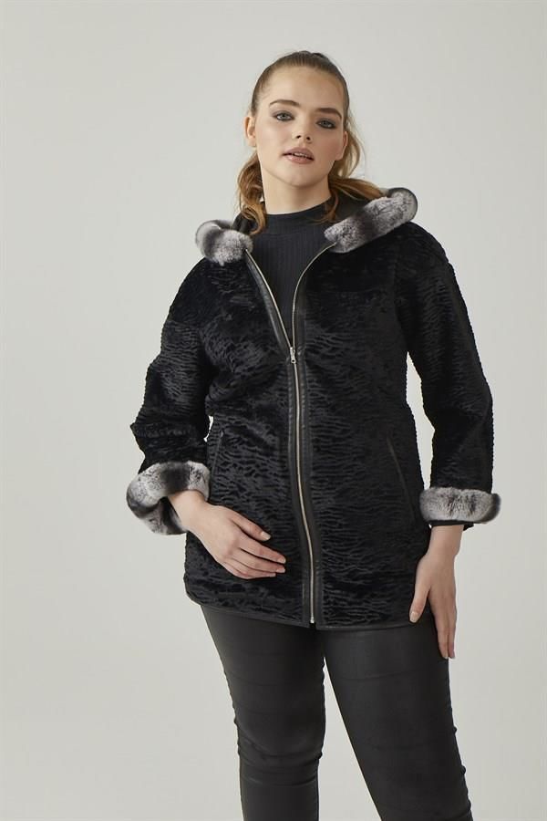 Black Perla Reversible Woman  Genuine Leather Medium Length Coat