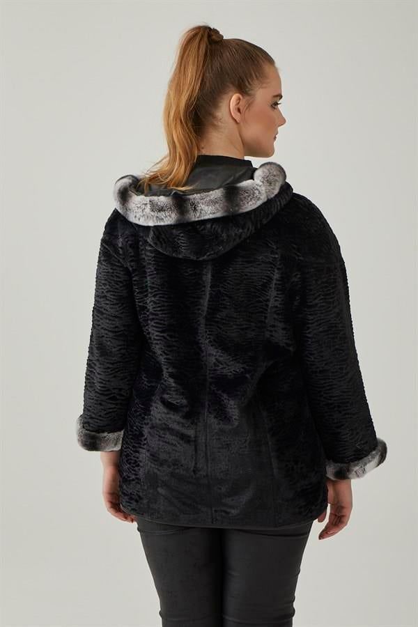 Black Perla Reversible Woman  Genuine Leather Medium Length Coat