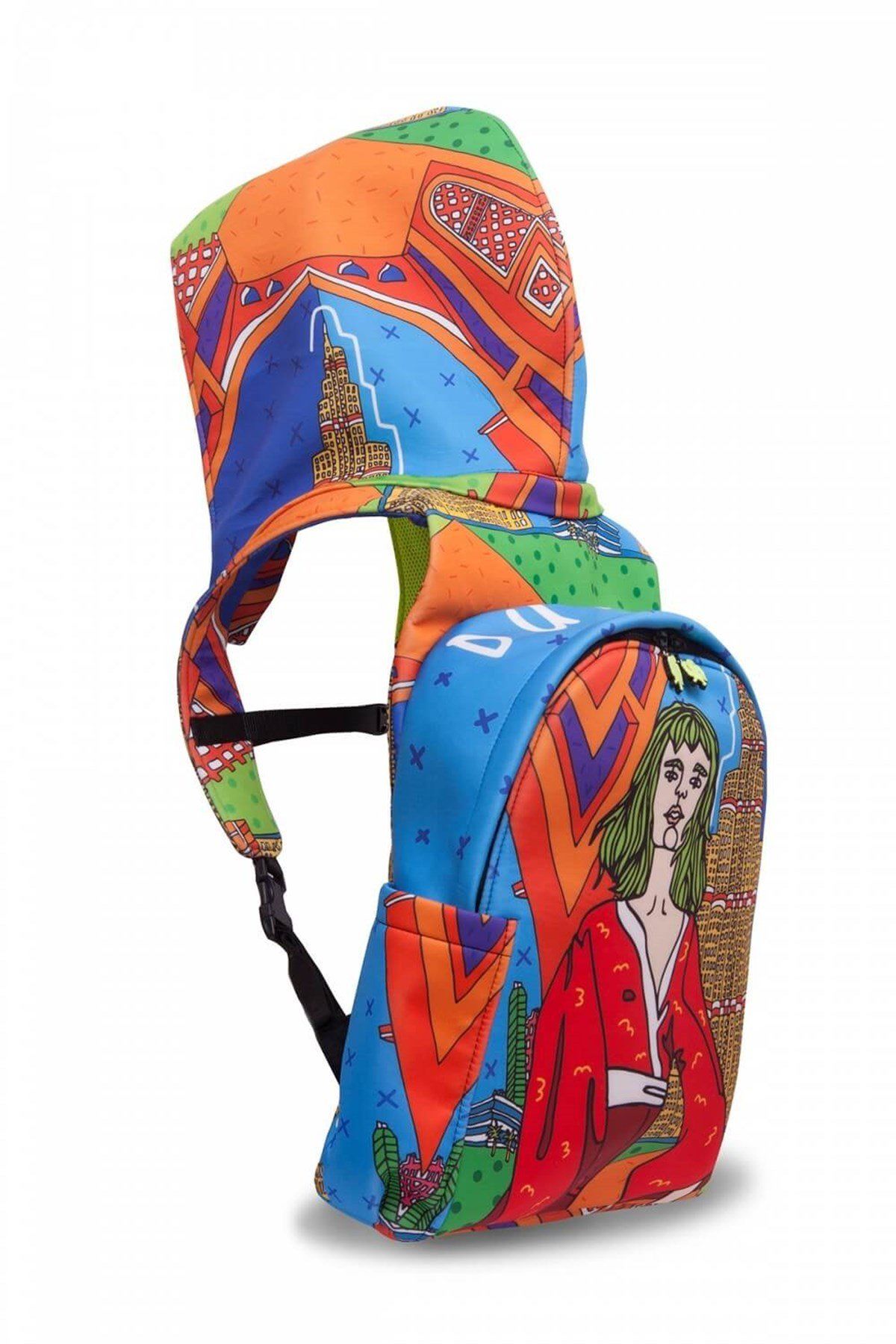 Dubai Patterned Ikigai City Series With Detachable Hood Backpack