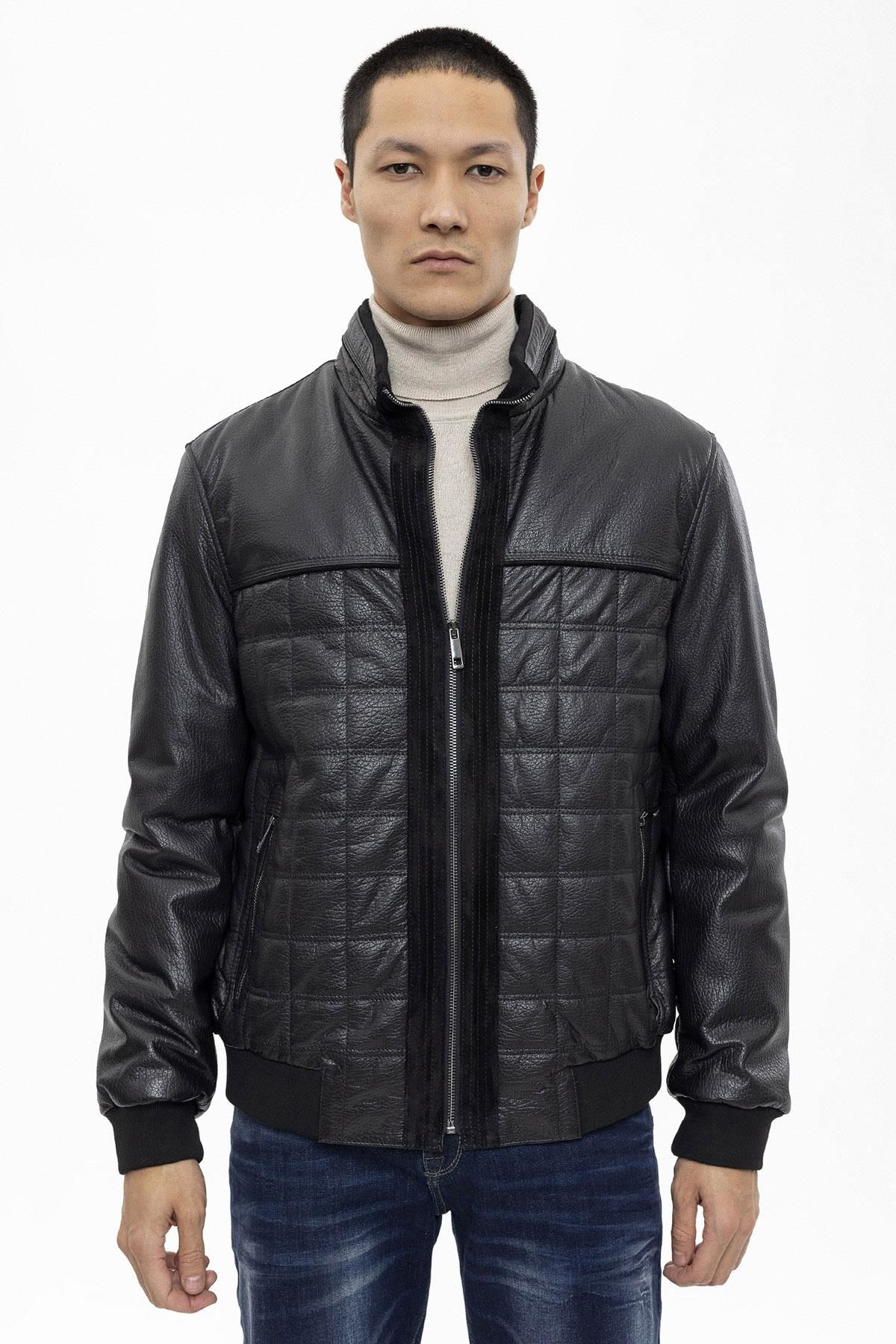 Black Quilted Riley Man Genuine Leather Jacket